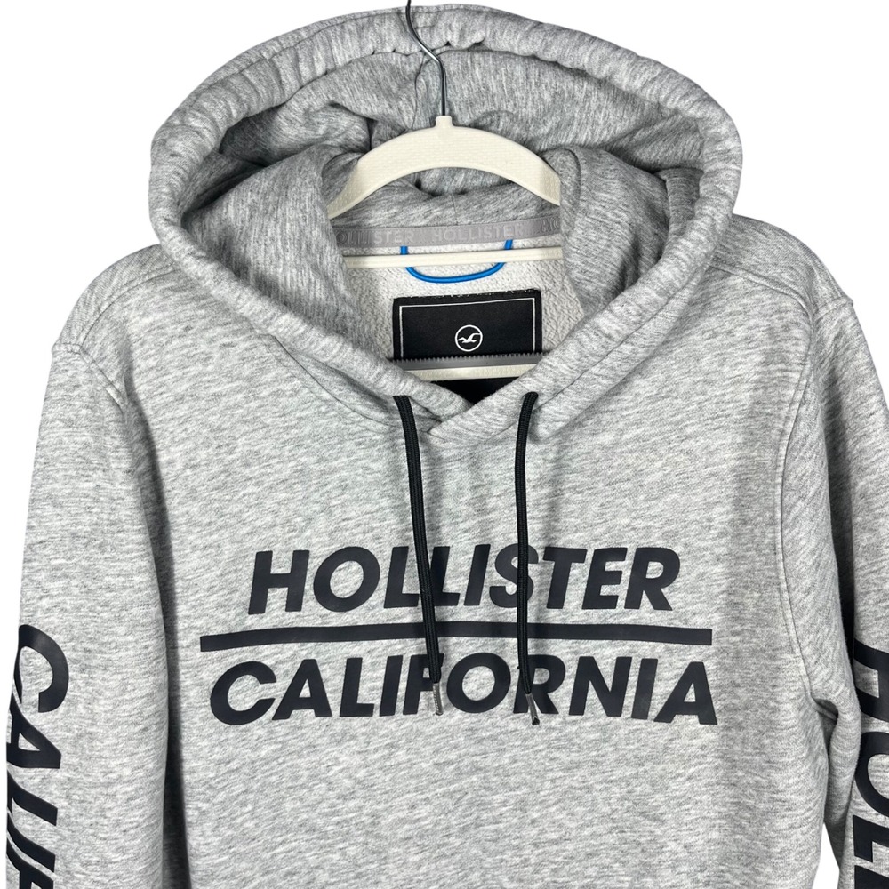Hollister Hoodie Mens Medium Grey California Graphic Logo Pullover Sweatshirt
